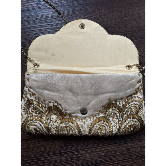 Vintage Gold Hand Beaded Clutch Convertible Shoulder Bag MCM Art Deco Y2… - Picture 6 of 7